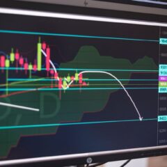 Close-up of a cryptocurrency trading chart displayed on a monitor, showing market trends and analysis.