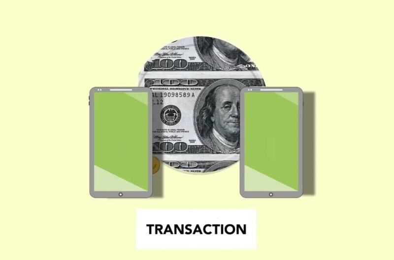 Isometric image of online money transfer via mobile phones on light background